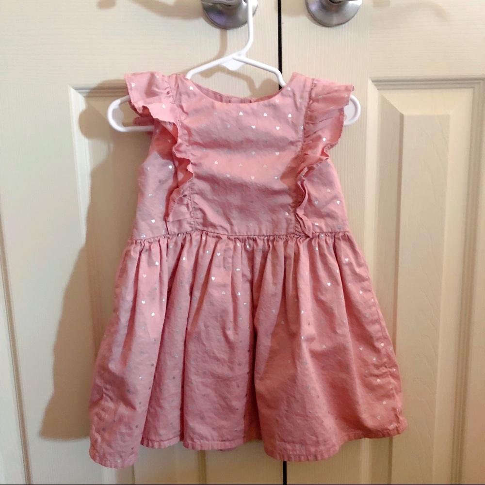 Pink dress with silver heart polkadots